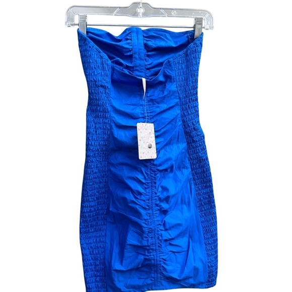 Free People Bali Babe Strapless Ruched Button Front NWT Mini Dress Blue XS - Picture 4 of 7
